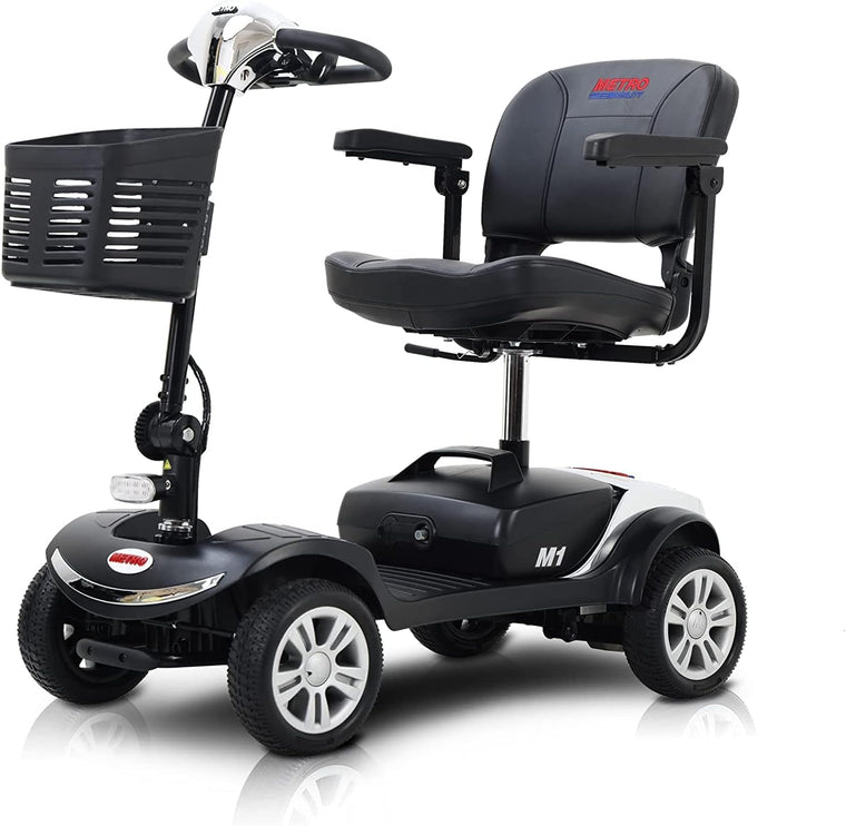 4-Wheel Electric Mobility Scooter for Adults and Seniors with Extended-Range Battery, Charger, and Basket