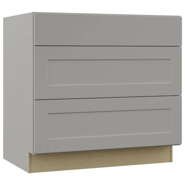Hampton Bay Shaker Base Cabinet in Dove Gray, KDB36-SDV, Assembled with Pots and Pans Drawer, 36 in. x 34.5 in. x 24 in.